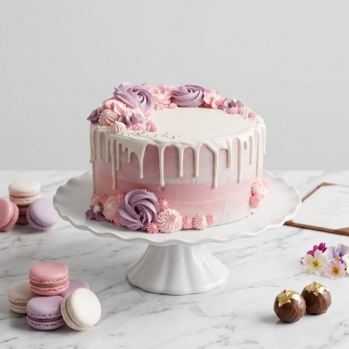 The Pink Rose Bouquet Ribbon Cake