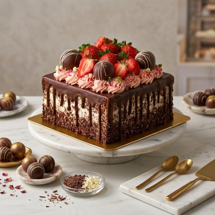 The Chocolate Strawberry Symphony Square Cake