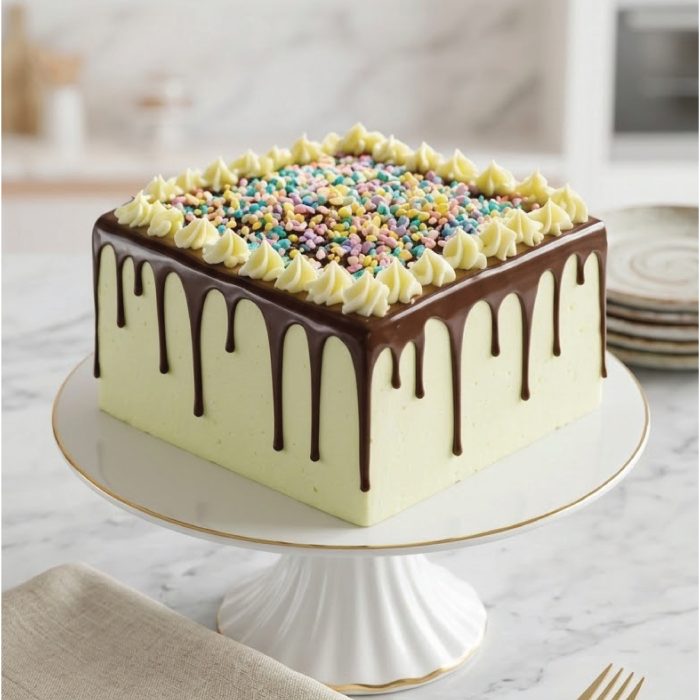 The Pastel Party Drip Square Chocolate Cake